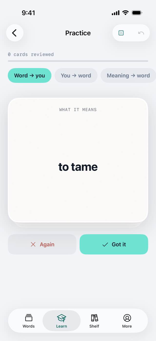 A practice card showing the answer
