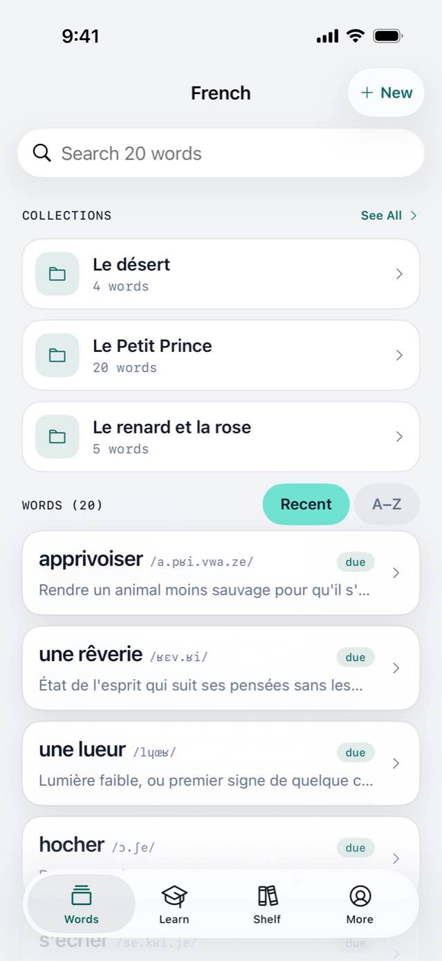 The Monmot word list on iPhone